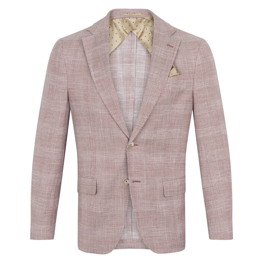 Easy Quartz Check Blazer in premium Italian pink check fabric with classic fit, chest and flap pockets, made in Italy.