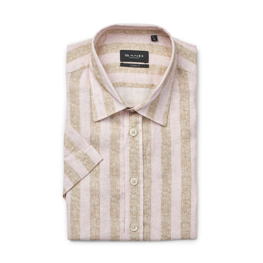 SAND State Soft linen stripe short sleeve shirt in pink and beige for men