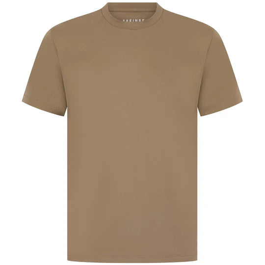 Regular fit men's premium plain cotton essential t-shirt in slim fit, made of 95% cotton and 5% elastane, in a classic beige color